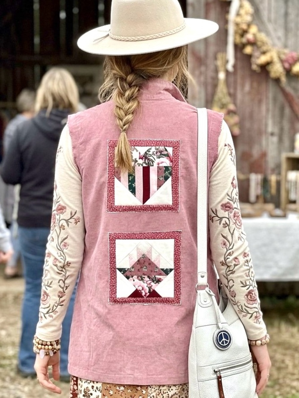 Artisan heart 🩷Quilt-Patch Corduroy Vest in Dusty Rose cottagecore prairie vibe